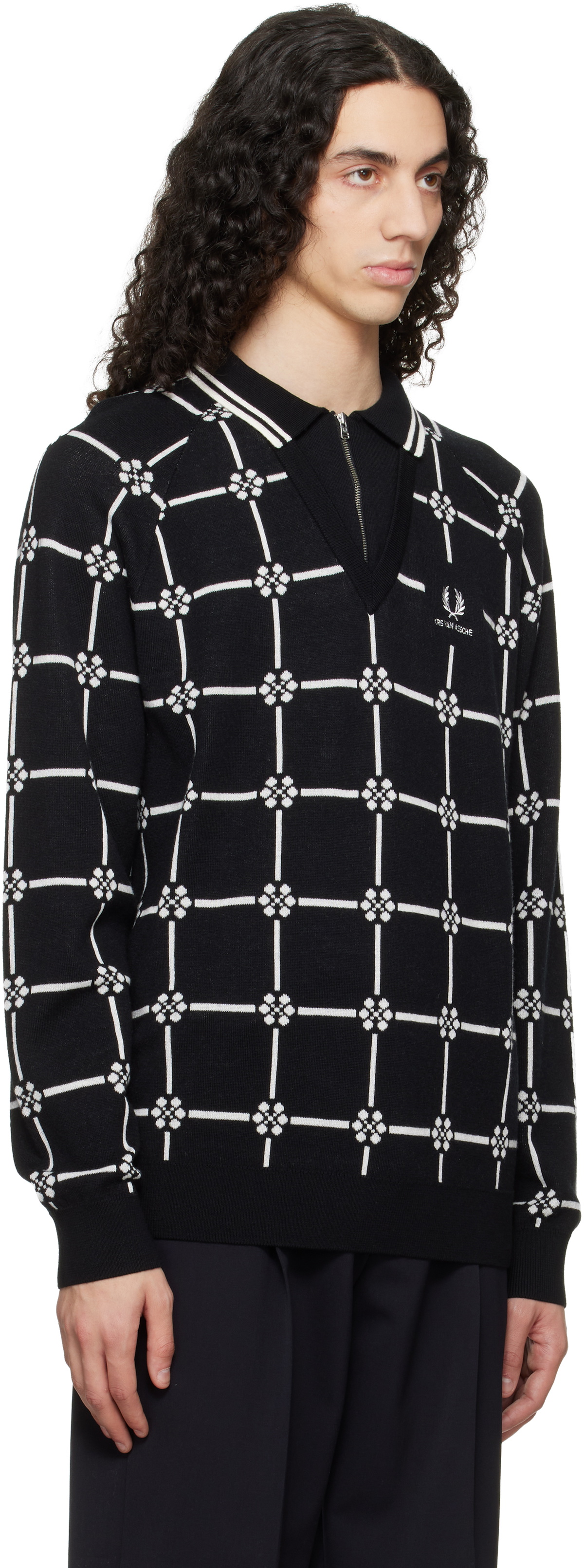Fred Perry Black Kris Van Assche Edition Long Sleeve Knitted Polo