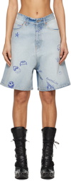 VETEMENTS Blue Scribbled Demin Shorts