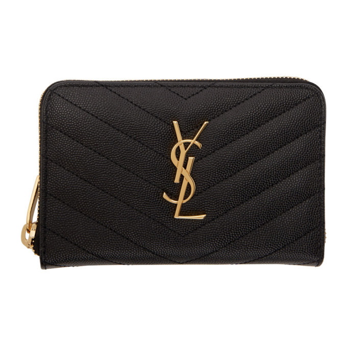 Saint Laurent Monogram Zip Around Wallet Grain De Poudre Dark Beige