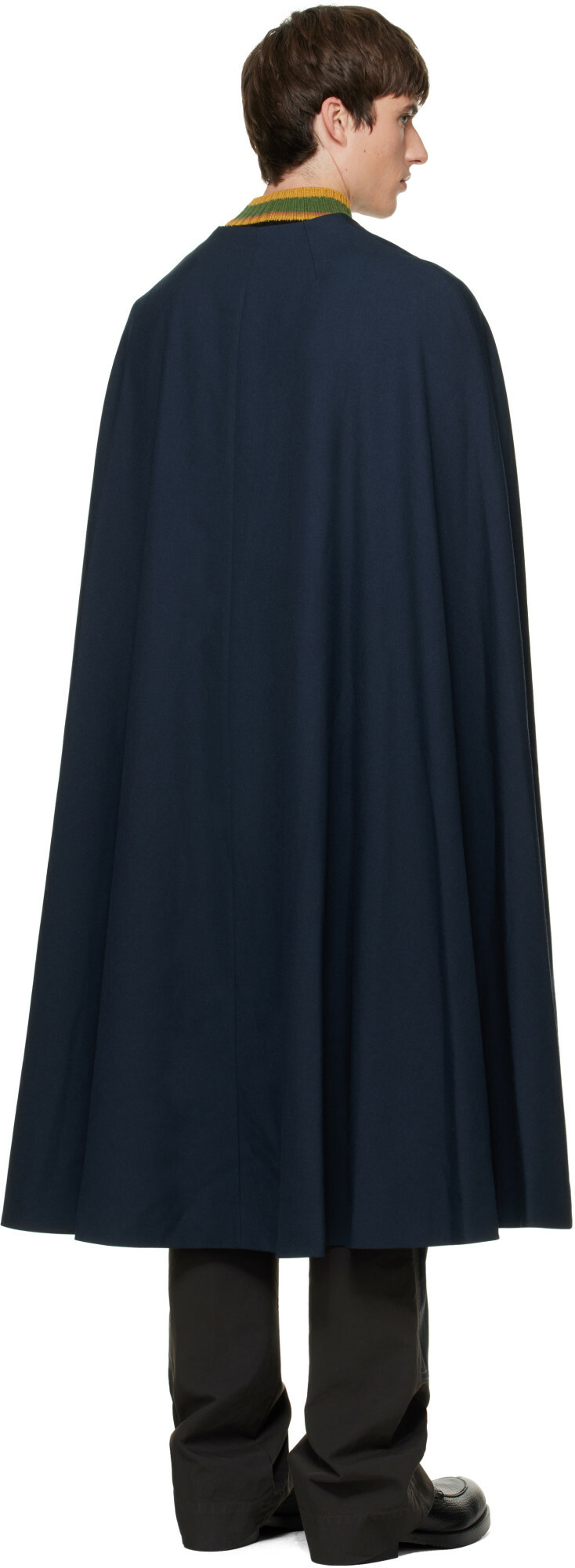 Dries Van Noten Navy Wool Cape Coat