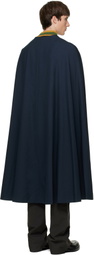 Dries Van Noten Navy Wool Cape Coat