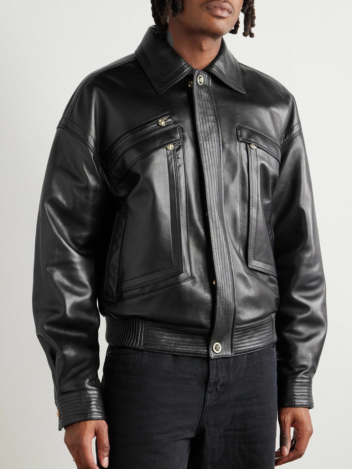 Versace - Leather Bomber Jacket - Black