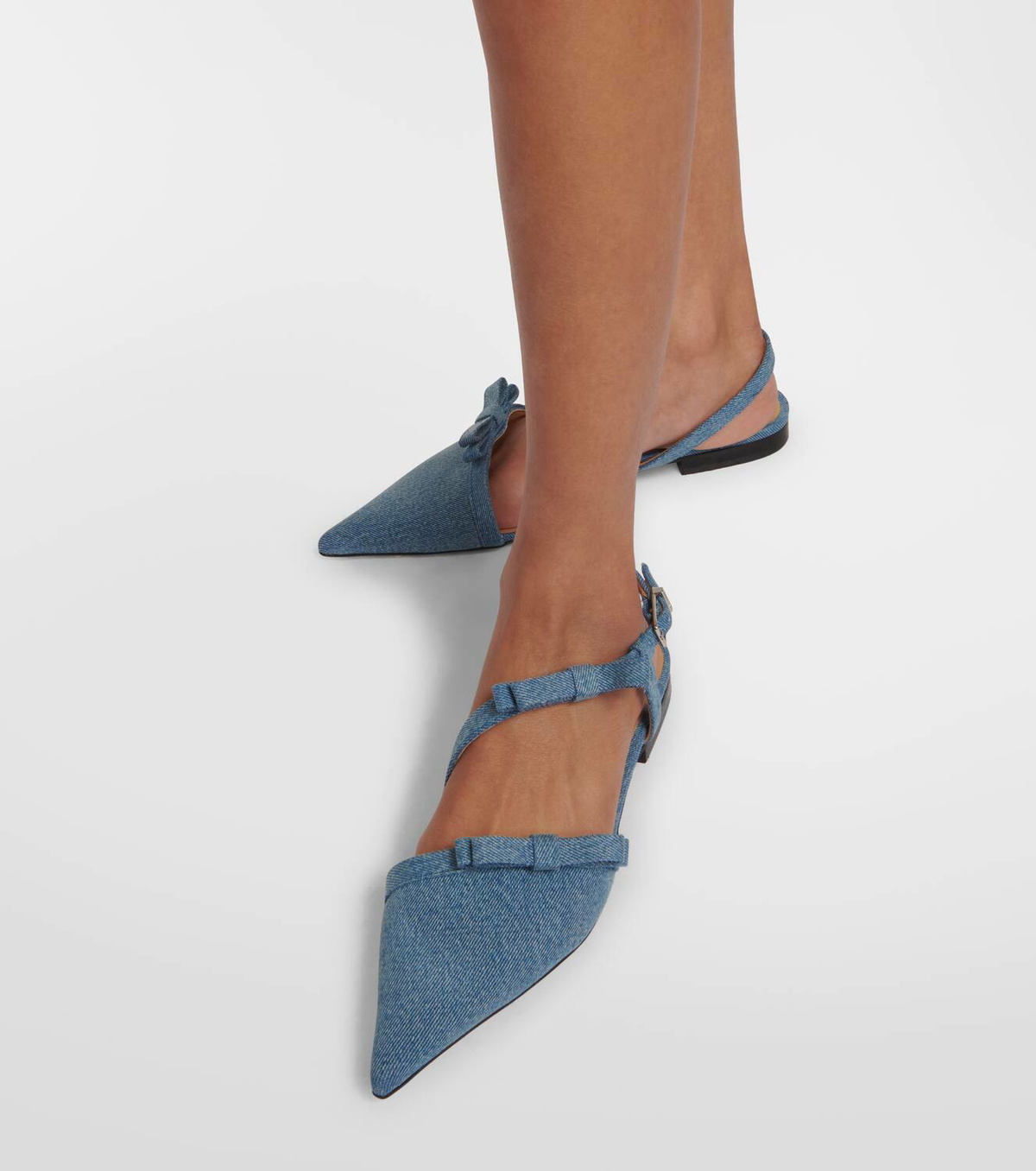 【関税＆送料込み】Ganni Faded Denim Slingback Ballet Flat Ganni Bow-detail denim ballet flats GANNI