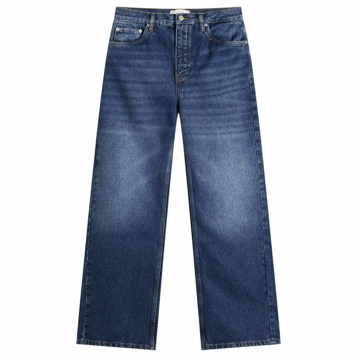 Photo: Studio Nicholson Women's Denjo Wide Leg Jeans in Worn Wash Indigo