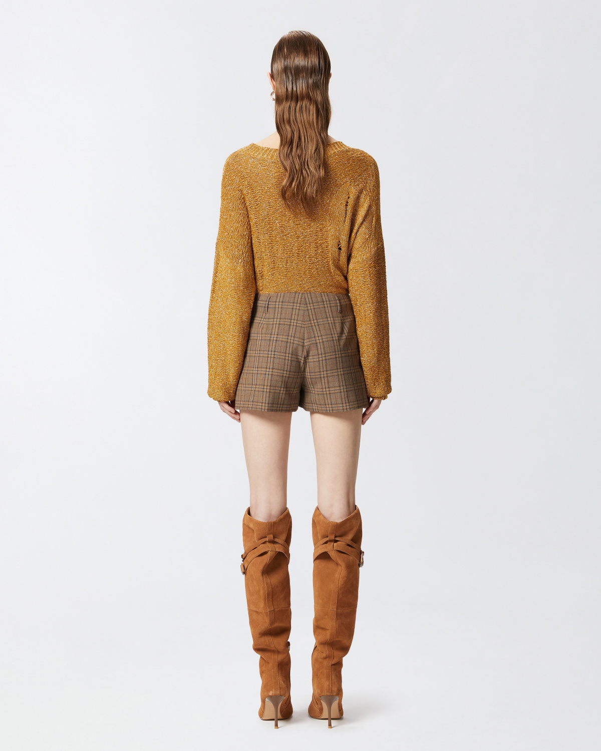 Pinko Wide Shorts With Checked Pattern Brown Camel