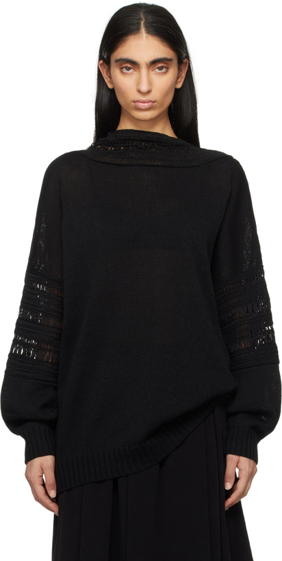 Photo: Y's Black Crochet Long Sleeve Sweater