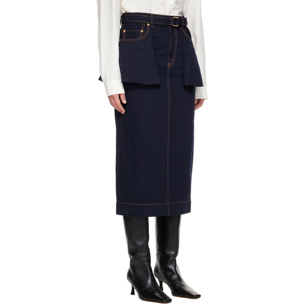 sacai Navy Denim Midi Skirt