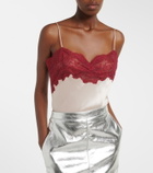 Saint Laurent Lace-trimmed silk satin camisole