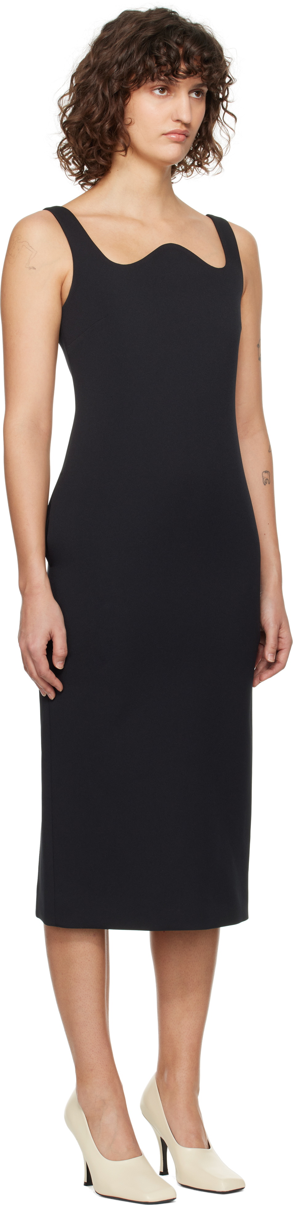RECTO Black RC Signature Curved Neck Midi Dress