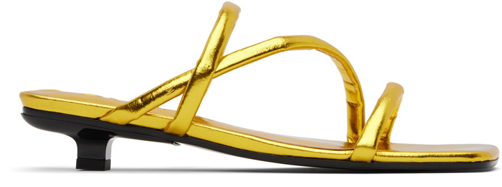 Photo: BY FAR Gold Morena Eel Embossed Metallic Leather Heeled Sandals