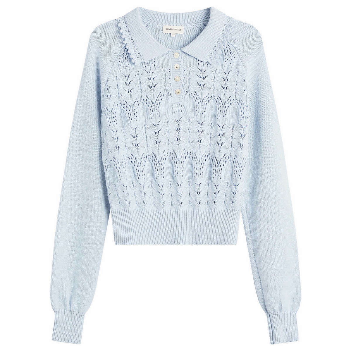My Mum Made It Women's Buttoned Lace Knit Pullover in Bluewish