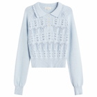 My Mum Made It Women's Buttoned Lace Knit Pullover in Bluewish