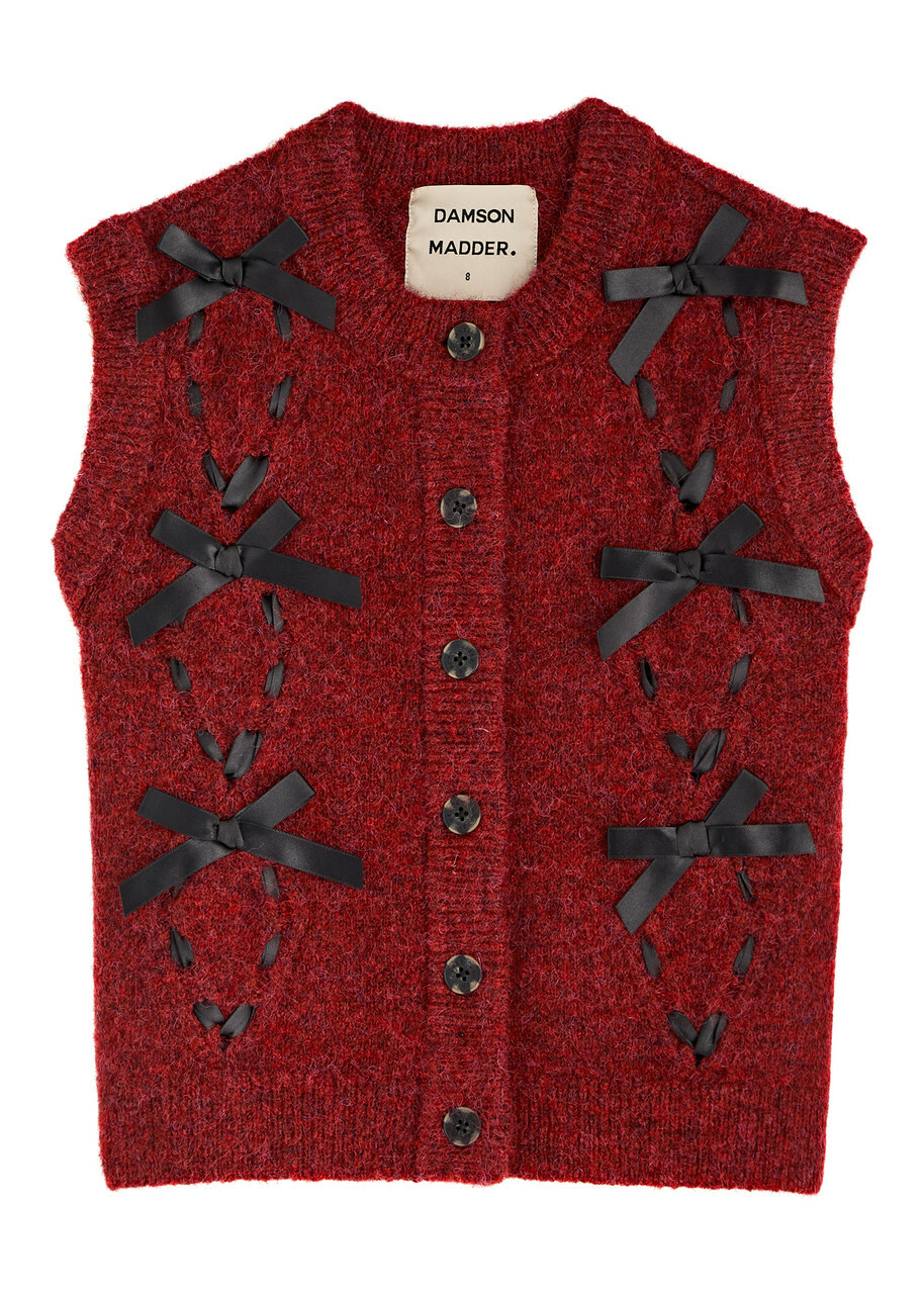 Damson Madder Aggie Bow-embellished Knitted Vest Burgundy