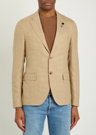 Lardini Houndstooth Wool and Cotton-blend Blazer Tan