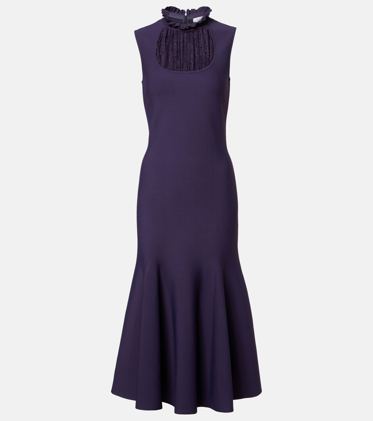 McQueen Lace-trimmed ruffled midi dress