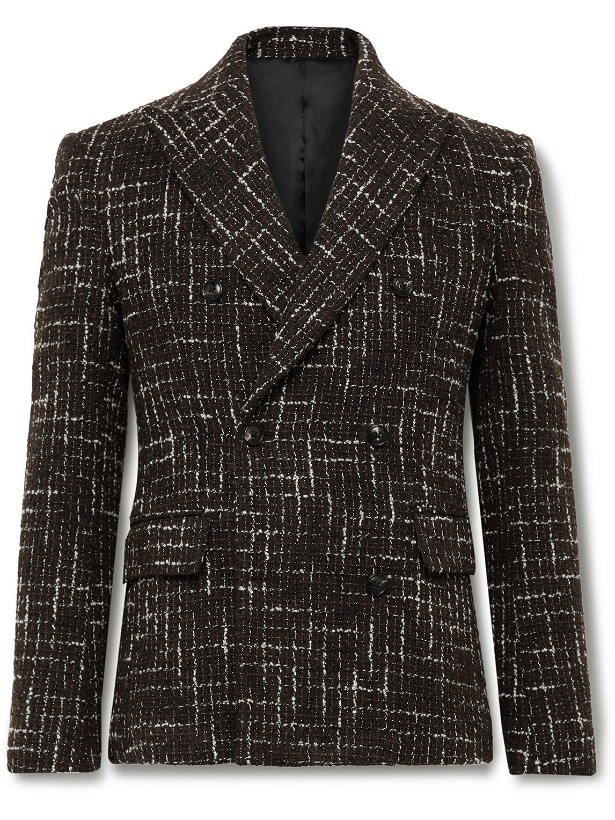 Photo: AMIRI - Double-Breasted Wool-Blend Bouclé Suit Jacket - Brown