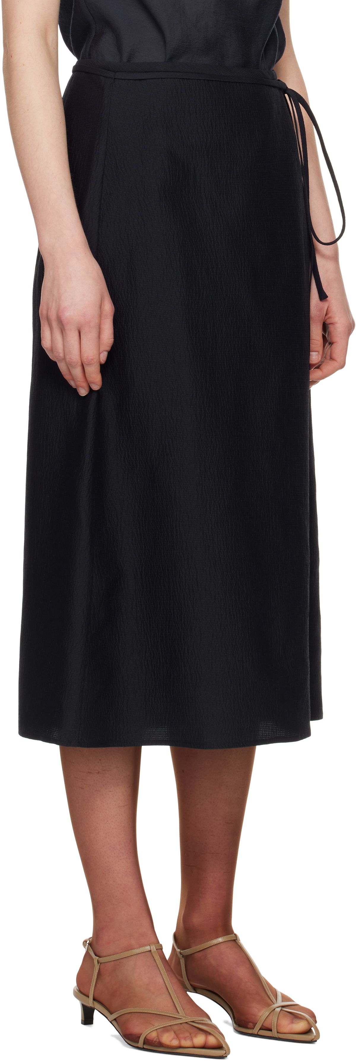 LE17SEPTEMBRE Navy Crinkled Fluid Midi Skirt