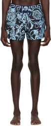 Versace Underwear Blue Barocco Stencil Swim Shorts