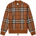 Burberry Men's Maltby Check Wool Bomber Jacket in Dark Birch Brown