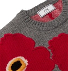 AMI - Floral-Jacquard Mélange Wool Sweater - Gray