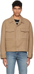 Solid Homme Beige Cotton Twill Overshirt Jacket