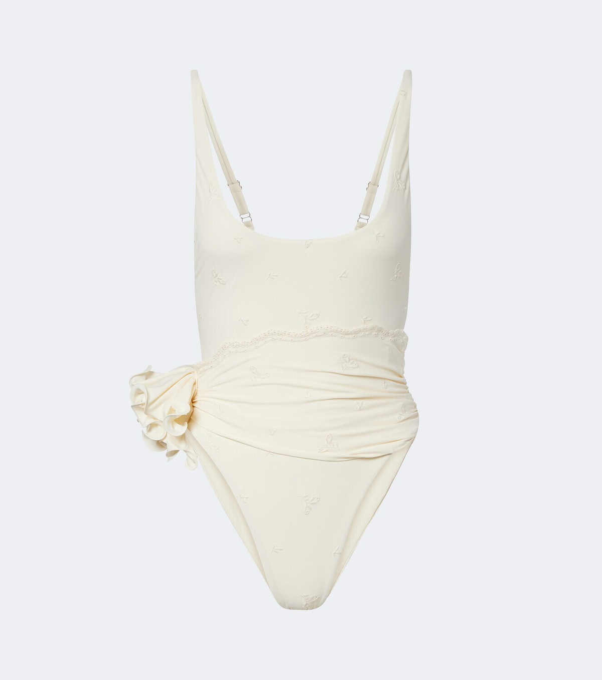 Magda Butrym Embroidered floral-appliqué draped swimsuit