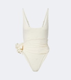 Magda Butrym Embroidered floral-appliqué draped swimsuit