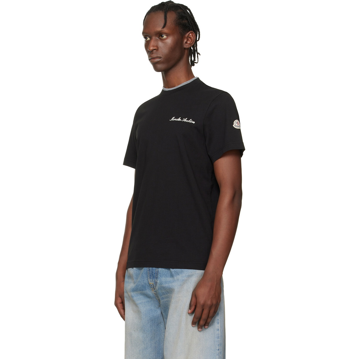 Moncler Black Embroidered Logo Cotton T-shirt