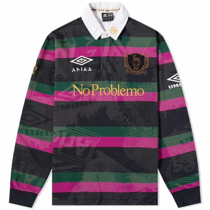 Photo: Aries x Umbro Lasered Rugby Shirt in Black/Purple