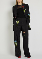 Stella Mccartney Floral-embroidered Straight-leg Trousers Black