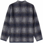 Universal Works Men's Check Wool Fleece Cardigan in Navy &Grey