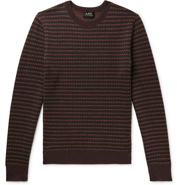 Photo: A.P.C. - Slim-Fit Striped Merino Wool-Jacquard Sweater - Men - Brown