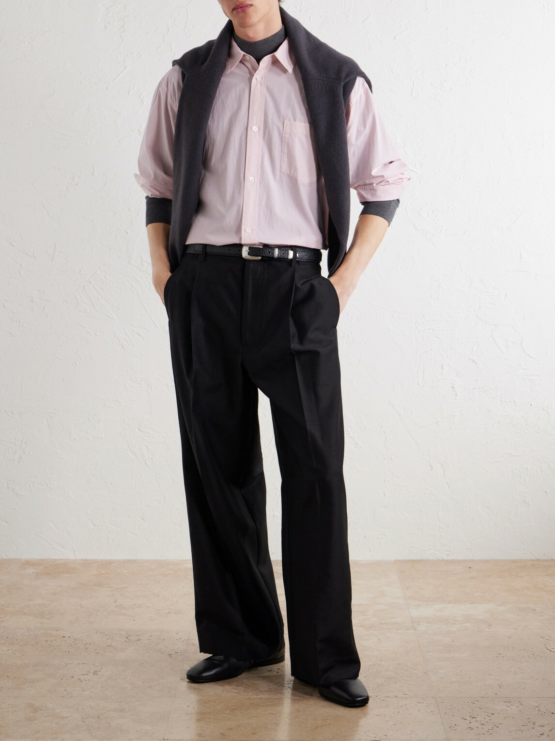 LEMAIRE - Wide-Leg Pleated Wool-Blend Twill Trousers - Black