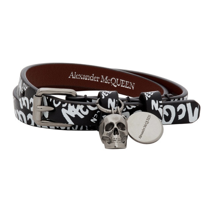 Photo: Alexander McQueen Black Allover Graffiti Wraparound Bracelet