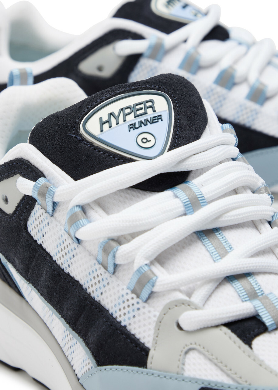 Cleens Hyper Runner Panelled Mesh Sneakers White And Blue