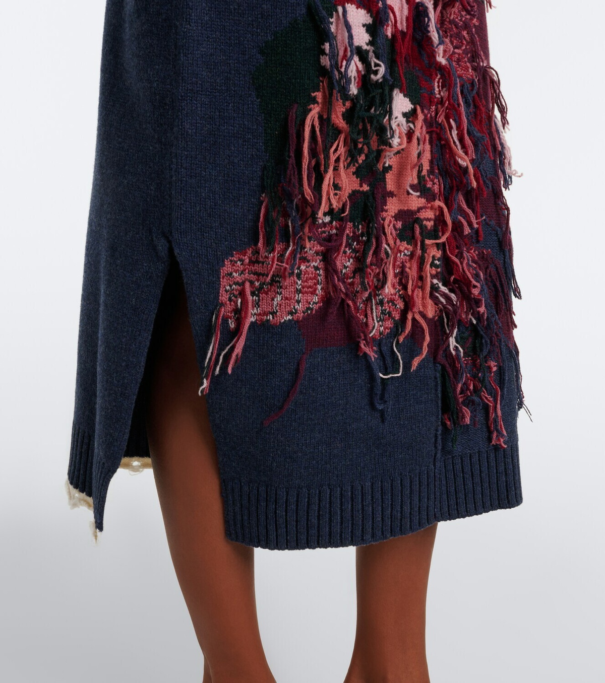 Erdem Fringed intarsia wool midi skirt