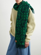 LOEWE - Anagram Logo-Appliquéd Fringed Logo-Print Knitted Scarf