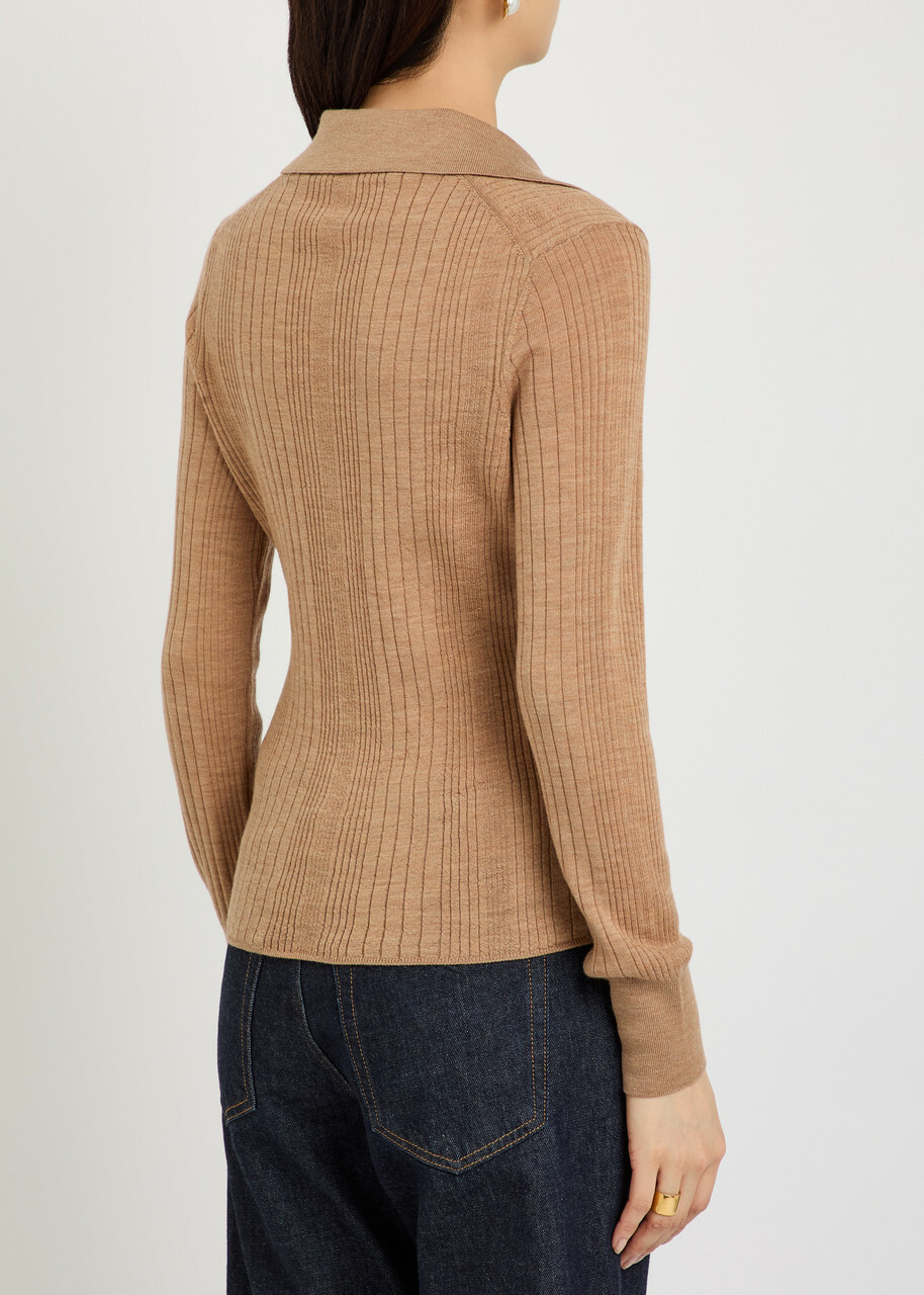 Veronica Beard Rouni Ribbed Merino-wool top Khaki