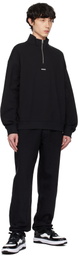 Hugo Black Logo Print Cotton-Terry Zip-Neck Sweatshirt
