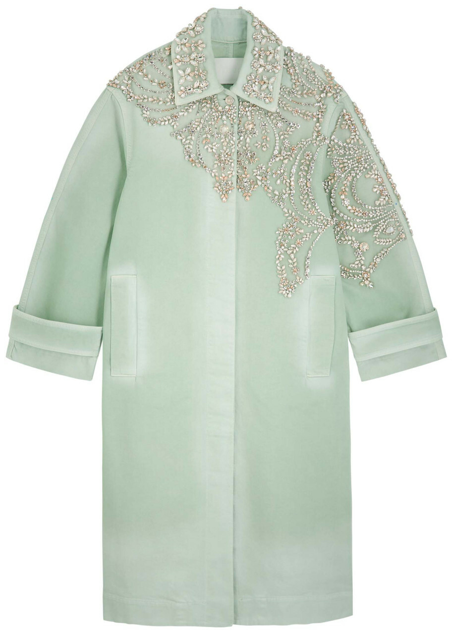 Erdem Crystal-embellished Denim Coat Mint