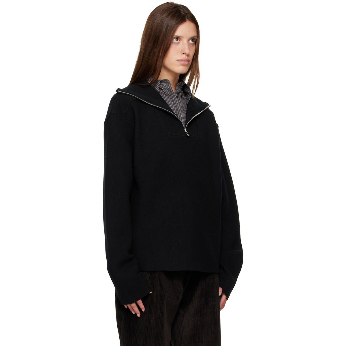 R2W Black Paulo Wool Hairy Zip-Up Sweater