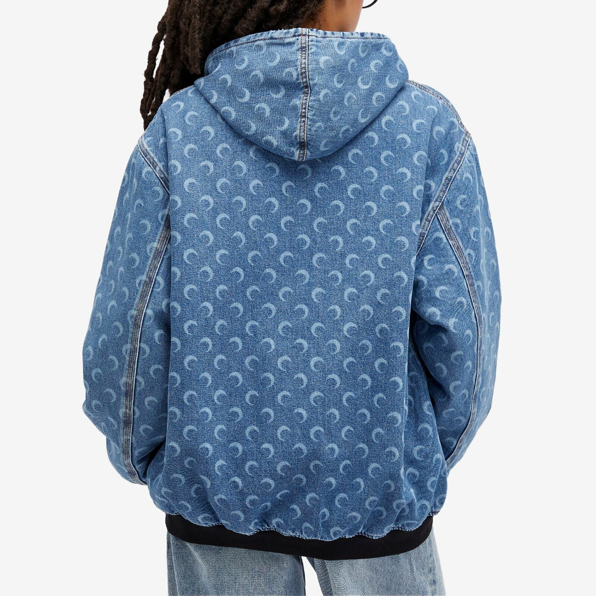 Marine Serre Women's Moon Laser Denim Padded Jacket in Blue Marine