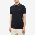 Fred Perry Men's Slim Fit Twin Tipped Polo Shirt in Navy/Ecru/Golden Hour