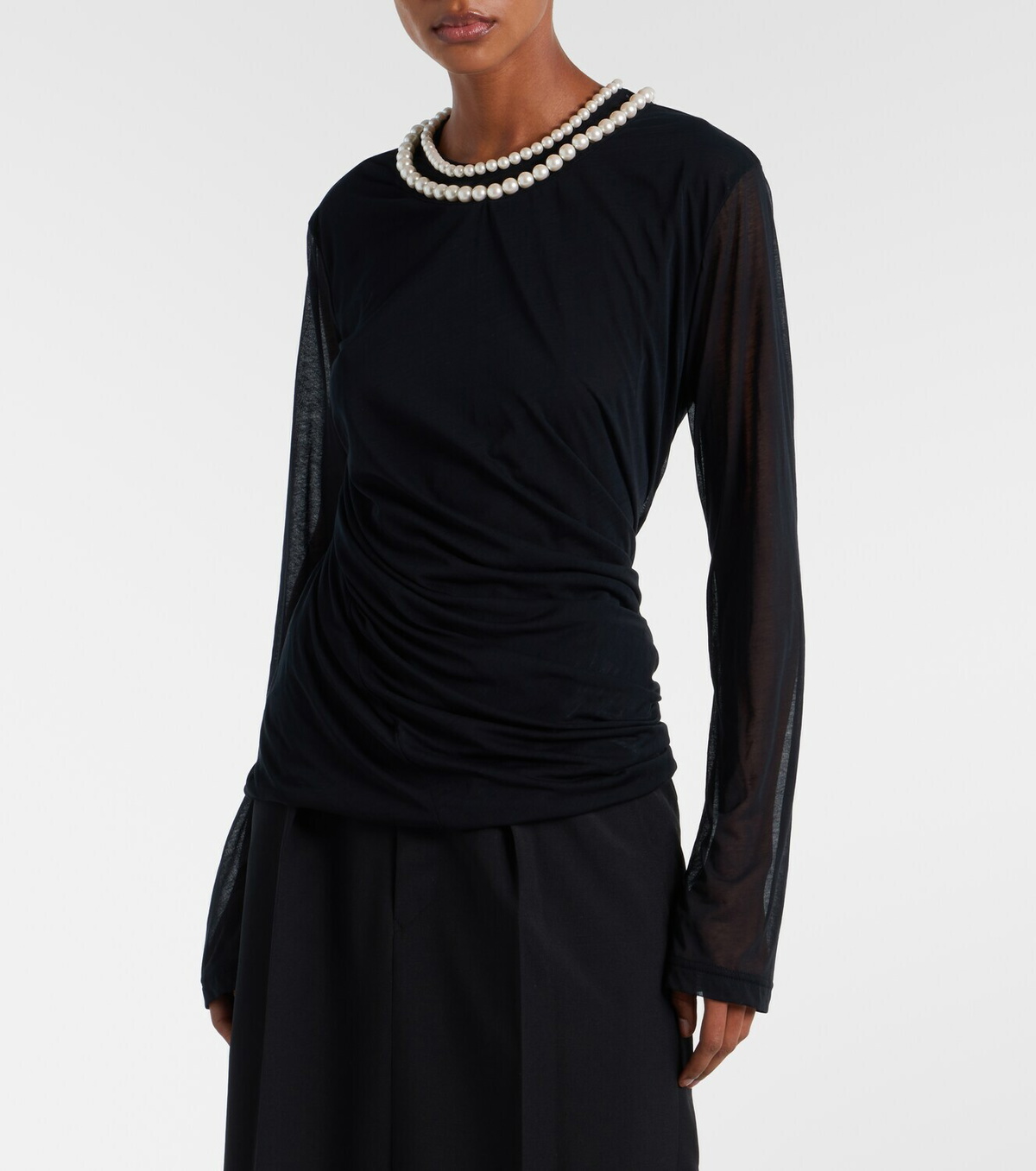 Junya Watanabe Draped faux pearl-embellished cotton top