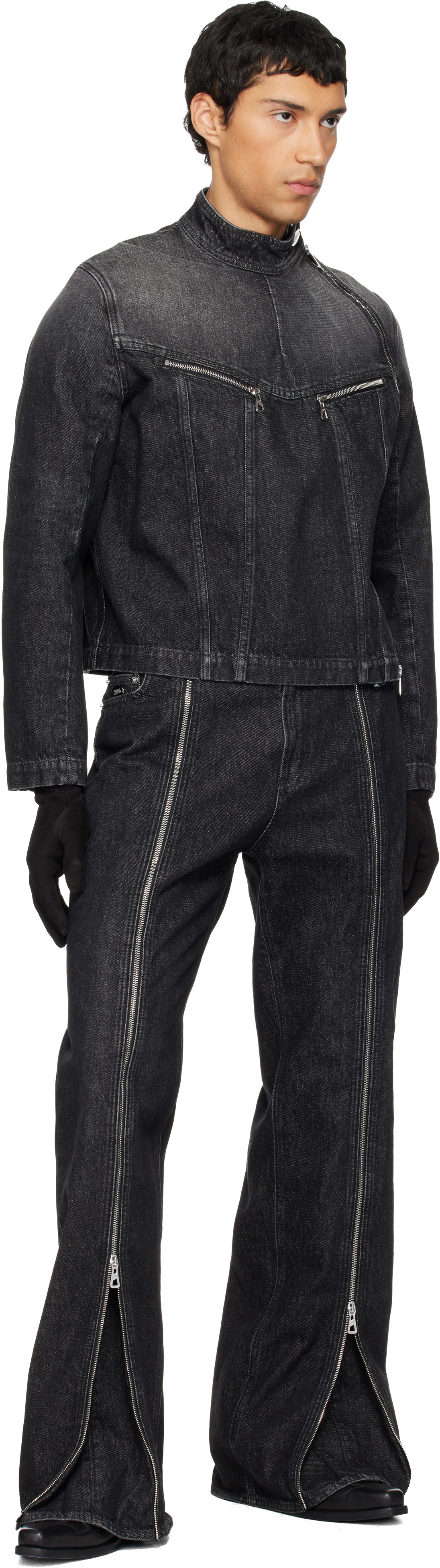 Jean Paul Gaultier Black High Neck Zipped Gloves Denim Jacket