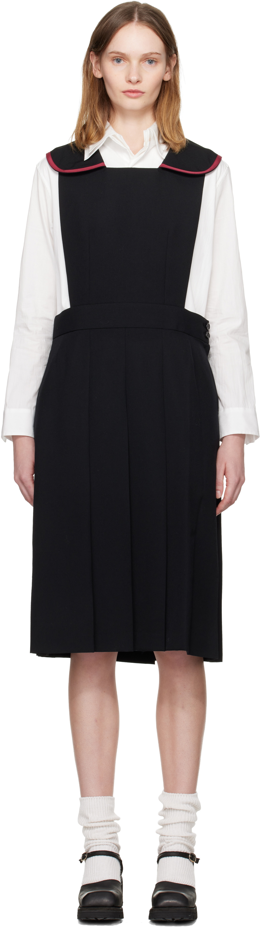 Comme des Garçons Girl Black Square Collared Pinafore Midi Dress