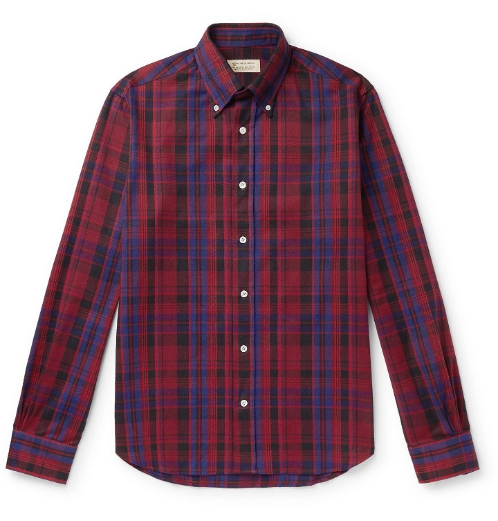 Photo: MAN 1924 - Slim-Fit Button-Down Collar Checked Cotton Shirt - Red