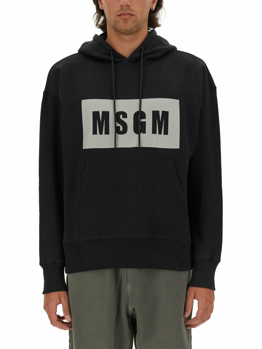 MSGM｜HOOD/ZIP-UP (Cotton hoodie with a brushed logo (20 MSGM Black Zip-Up Logo Hoodie MSGM