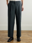 Folk - Straight-Leg Pleated Cotton Trousers - Gray