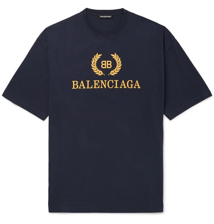 Photo: Balenciaga - Logo-Print Cotton-Jersey T-Shirt - Men - Navy